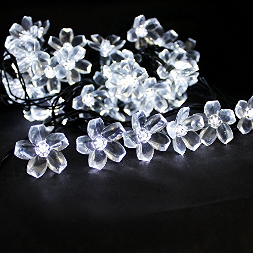 Ecandy Flower Solar Powered Christmas Lights Multi-color 50 LED Decorative Blossom Fairy String Light for Garden, Lawn, Patio, Xmas Tree, Holiday, Party, Home, Indoor, Outdoor Decorations,White