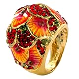 Goldtone Peacock Cocktail Ring with Orange, Yellow, Pink Stones