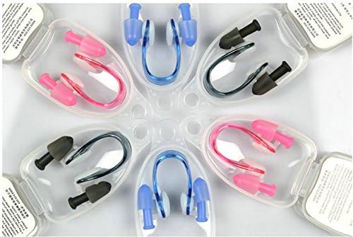 FJTANG Swimming Soft Silicone Nose Clip W Silicone Earplugs Set Swim Gear (Pink)