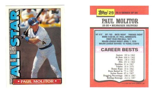1990 Topps Glossy TV All Star Test Issue Baseball Card Paul Molitor Milwaukee Brewers