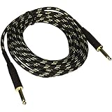 Monoprice 601415 15-Feet Cloth Series 1/4-Inch TS Male 20AWG Instrument Cable, Black and Gold