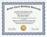 Grilled Cheese Sandwich Degree: Custom Gag Diploma Doctorate Certificate (Funny Customized Joke Gift - Novelty Item)