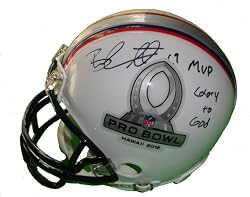 Chicago Bears Brandon Marshall Autographed 2012 NFL Pro Bowl Riddell Mini Helmet with "MVP" & "Glory to God" Duo Inscriptions, Proof Photo of Brandon Signing for Us.