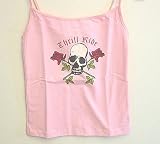 Thrill Ride Skull Rose Tattoo Design Cami Top Pink - Skull Crossbones Tattoo Design Camisole Top