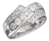 Sterling Silver Clear Cubic Zirconia Wave Band with Cubic Zirconia Bypass