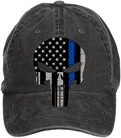 Adjustable Thin Blue Line The Punisher Logo(1) Design Baseball Caps-Washed 100% Cotton Black by Xindgk