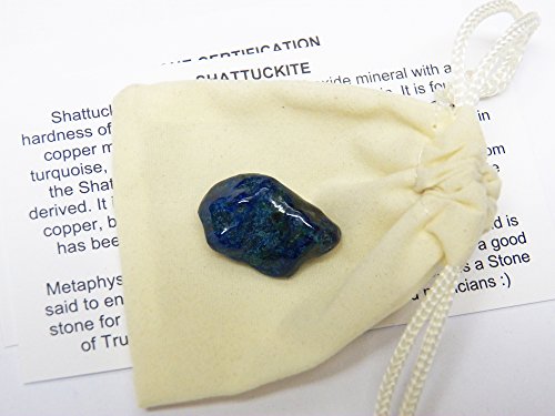 Fundamental Rockhound Products: Shattuckite Tumbled Stone Gemstone Crystal with Carrying Pouch, info Card, Stone Certification (1 Medium)