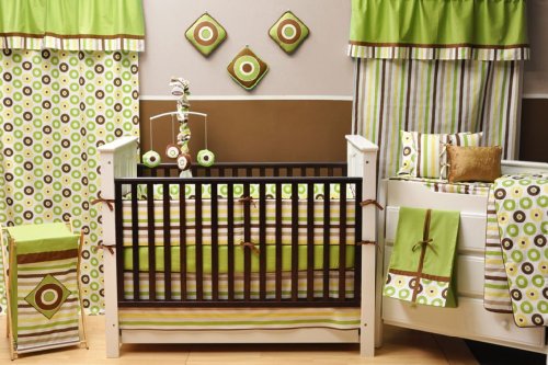 Mod Dots stripes Green yellow choco 10 Piece Crib Set product image