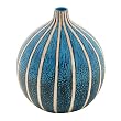 Handcrafted Blue Terracotta Flower Vase With Jazzy Stripes - Bulb