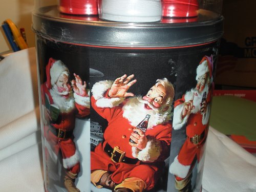 Collectibla Coco Cola Santas Popcorn Tin w/ Ornaments