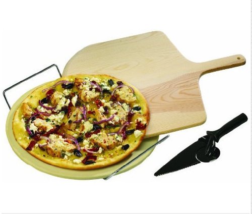 Pizza Grilling Stone, Peel and Pizza Cutter Complete Set for BBQ OR oven