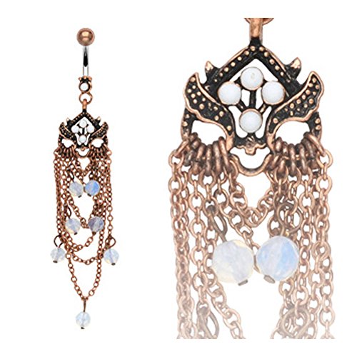 Vintage Chandelier Navel Belly Button Ring with Opal Beads - 14GA 3/8