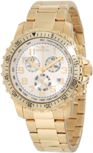 Invicta Men's 11369 Specialty Pilot Design Chronograph Silver Dial 18k Gold Ion-Plated Stainless Steel Watch