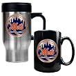 New York Mets MLB Stainless Steel Travel Mug & Black Ceramic Mug Set - Primary Logo by Great American Products