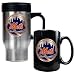 New York Mets MLB Stainless Steel Travel Mug & Black Ceramic Mug Set - Primary Logo by Great American Products