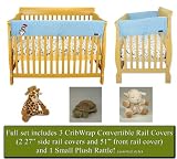 CribWrap Crib Wrap 3PC Rail Cover Set By Trend Lab - 1- 51" Front Rail Cover & 2- 27" Side Rail Covers & BONUS Cloud B Plush Rattle - Cat in the Hat Blue Star Velour