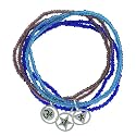 Sterling Silver "Bliss Dream Create" Charms on Set of 6 Purple Dark Blue & Light Blue Seed Bead Chakra Bracelets