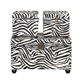 Set 3 Zebra Print Leather N Wood Chest Trunks