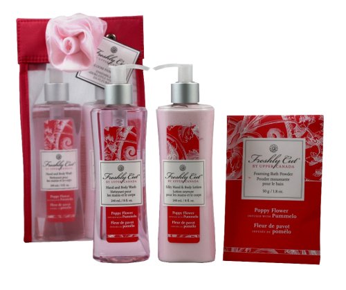 Upper Canada Soap & Candle Freshly Cut In Bloom Gift Set with Body Wash and Lotion, Poppy Flower with Pummelo