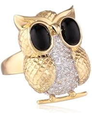 18k Gold Over Sterling Silver Black Onyx and Created White Sapphire "Owl" Ring, Size 7