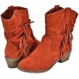 Breckelles Dorado-12 Rust Faux Suede Women Cowboy Ankle Boots, 8.5 M US