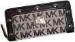 Women's Michael Kors Delancy Continental Signature Logo Jacquard Zip Around Wallet Beige/Black/Black