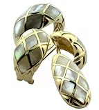 White Mother Of Pearl Diamond Back Earring, Ring and Pendant Set, 14k Gold