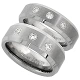 Tungsten Carbide His  Brilliant Cut Diamonds; Men’s Sizes 8-13, Ladies’ Sizes 5-9.5