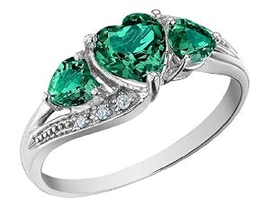 Created Emerald Heart Ring with Diamonds 1.25 Carat (ctw) in 10K White Gold, Size 7.5