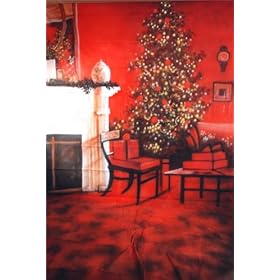 10'x20' Urban Christmas Tree Fireplace Scenic Muslin Background Backdrop