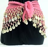  dark pink gold belly skirts; Authenic dance hip scarf wrapped (gift) 