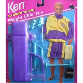 Barbie KEN So Much to Do Weight Liftin' Fun Set w Exercise Equipment & Gym Clothes (1994 Arcotoys, Mattel)