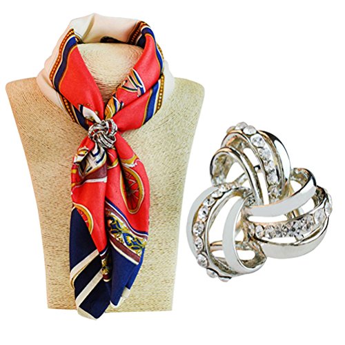 S&E Women's Elegant Three Ring Rhinestone Metallic Scarves Clip Fashionable Scarves Ring Chiffon Buckle