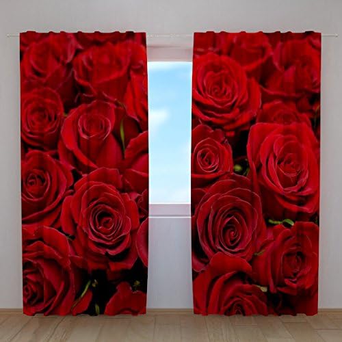 Stunning 3D Red Roses Printing Polyester Blackout Curtain Blackout 3D Effects Shading Cloth Two Panels with Free Hooks Included (80W*84"L)