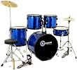 New Drum Set Full Size Adult 5-piece Complete Metallic Blue with Cymbals Stands Stool Sticks