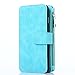 iPhone 7 Plus Case, CaseUp 12 Card Slot Series - [Zipper Cash Storage] Premium Flip PU Leather Wallet Case Cover With Detachable Magnetic Hard Case For Apple iPhone 7 Plus (5.5 Inch) - Turquoise Blue