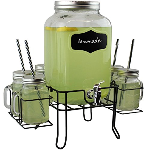 Pakkon 8 piece mason jar drink dispenser set with stand…