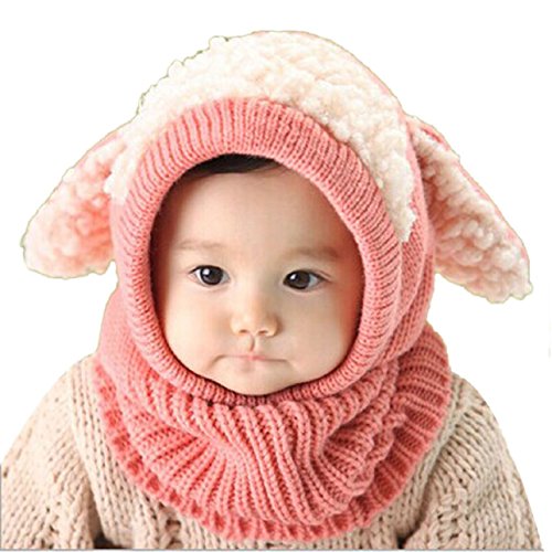 Lowpricenice Winter Baby Kids Girls Boys Warm Woolen Coif Hood Scarf Caps Hats (Pink)