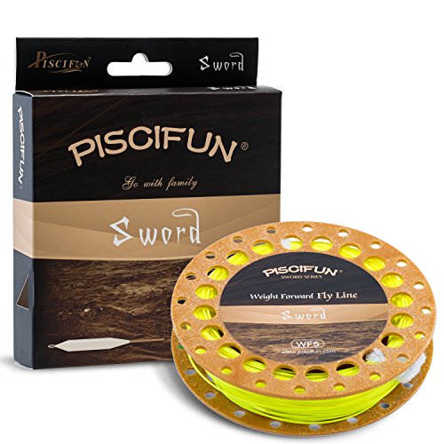 Piscifun Sword Weight Forward Floating Fly Fishing Line with Welded Loop WF6wt 100FT Fluorescent Yellow