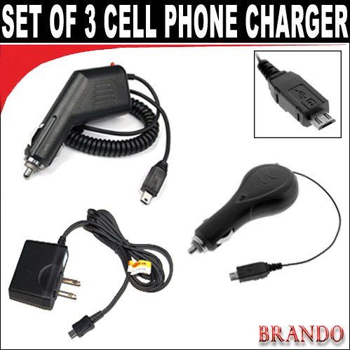 Cell Phone Combo Pack 1 Car Charger + 1 Retractable Car Charger + 1 Travel Charger for Verizon Droid Incredible