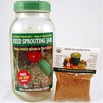 Half Gallon Glass Sprouter Jar w/ Sprouting Strainer Lid: Grow Sprouts: Includes 2 Oz. Organic Alfalfa Sprout Seeds & Sprouting Instructions