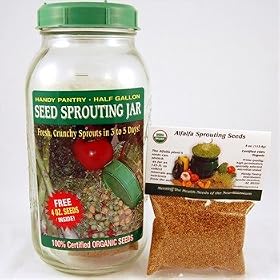Half Gallon Glass Sprouter Jar w/ Sprouting Strainer Lid: Grow Sprouts: Includes 2 Oz. Organic Alfalfa Sprout Seeds & Sprouting Instructions