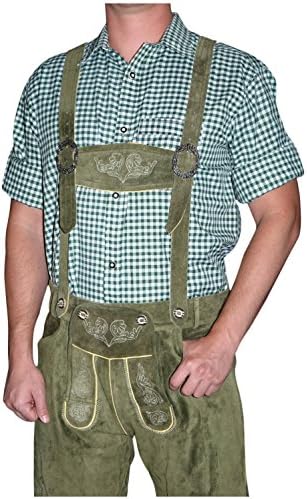 German Green Lederhosen Button Down Longsleeve / Shortsleeve Shirt