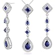Unique Style Princess Checkerboard Cut Created Blue Sapphire Pendant Earrings Set in Sterling Silver