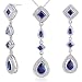 Unique Style Princess Checkerboard Cut Created Blue Sapphire Pendant Earrings Set in Sterling Silver