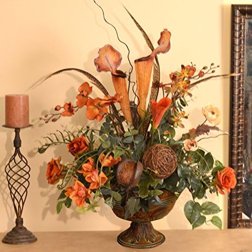 Rust Orchids Pitcher Plant and Feather Faux Floral Arrangement