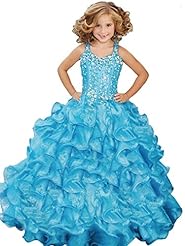 Girls Corset   Waistline Crystal Lace  Crystals Organza   Ball Gown Pageant Dress/Party Dress  With Ruffles
