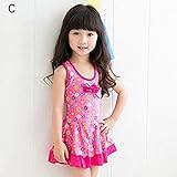 女の子 水着 ワンピース 花柄 子供水着 女児 ガールズ ミズギ スイミング スクール水着 スイミングウェア UVカット 4色 ワンピース＋パンツ＋キャップ 三点セット アニメ専線 (LLサイズ, C