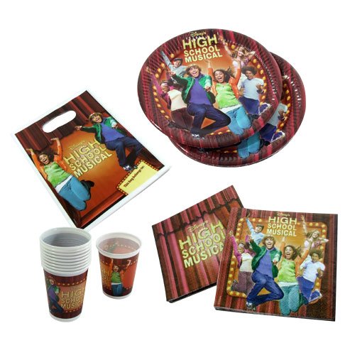 Disney Party-Geschirr High School Musical Groesse: Teller 23 cm, Becher 180 ml Lieferumfang: 10 Teller, 10 Becher, 20 Servietten 33 x 33 cm und 6 Partytaschen