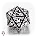 1 (One) Single d20 - Q-Workshop: Carved STEAMPUNK Twenty Sided Dice / Die (Black / White)